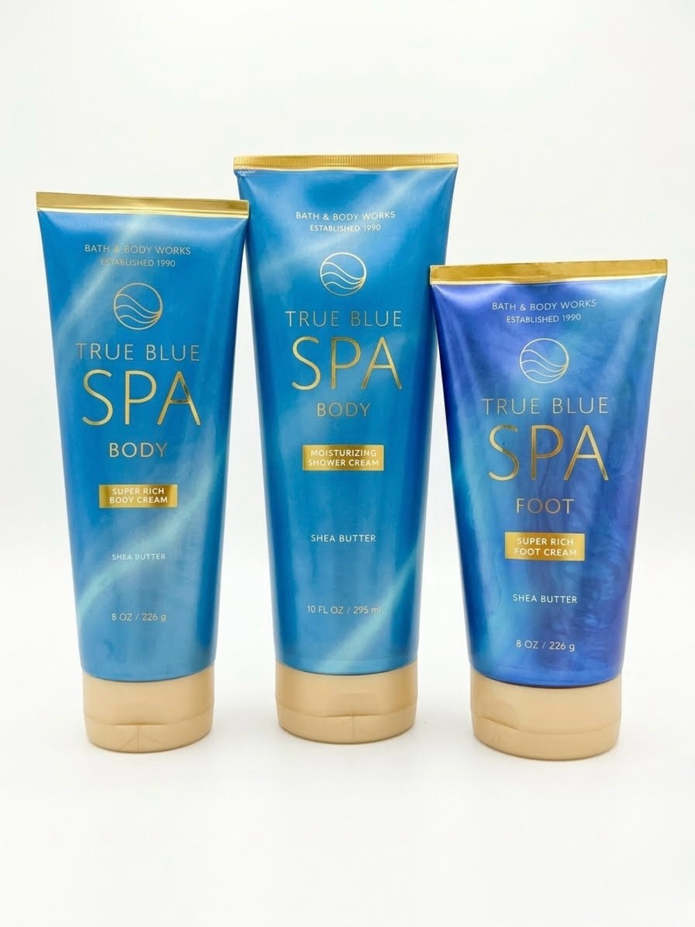 BBW True Blue Spa Set 3pc Body Shower Foot Cream Shea Butter New Discontinued